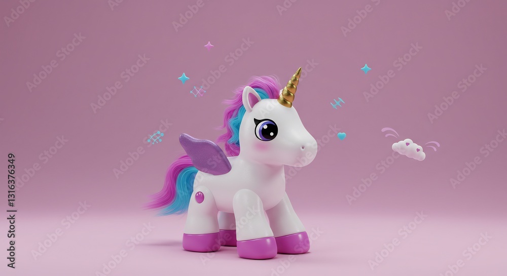 Adorable winged unicorn playfully floats against soft pink background. AI Generated Adorable winged unicorn playfully floats against soft pink background. AI Generated