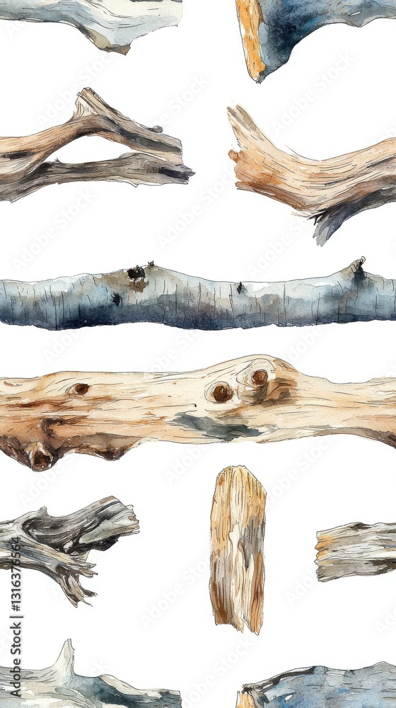 Fototapeta premium A beautiful watercolor painting of a tree branch with delicate leaves against a soft background Seamless Texture