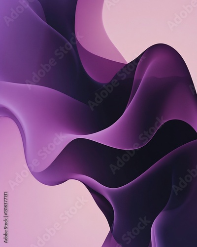 Abstract purple flowing shapes on a light pink background photo