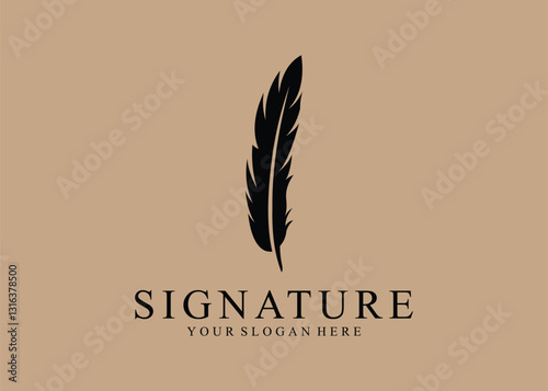 feather logo design logo concept for signature on brown background