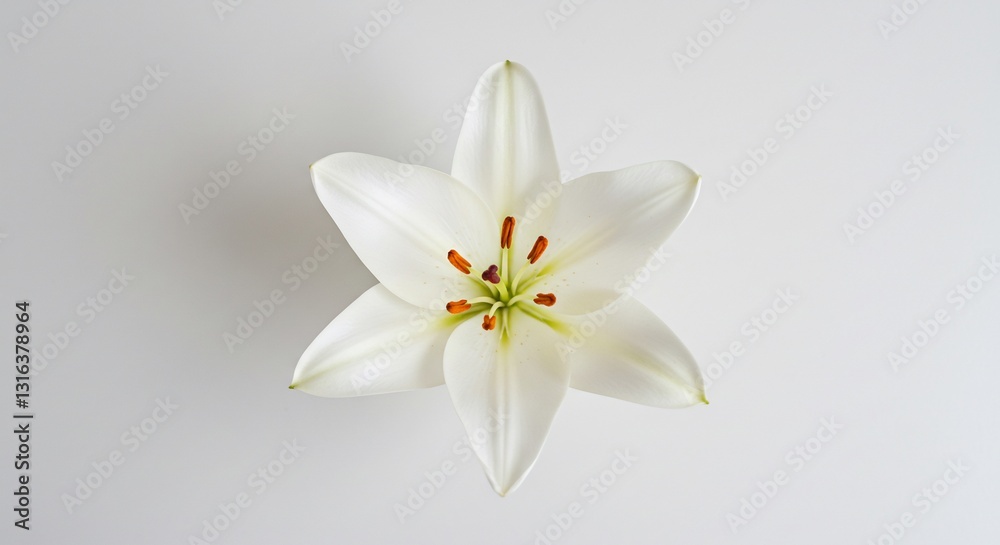 Soft light illuminates pure white lily blossom overhead view. AI Generated Soft light illuminates pure white lily blossom overhead view. AI Generated