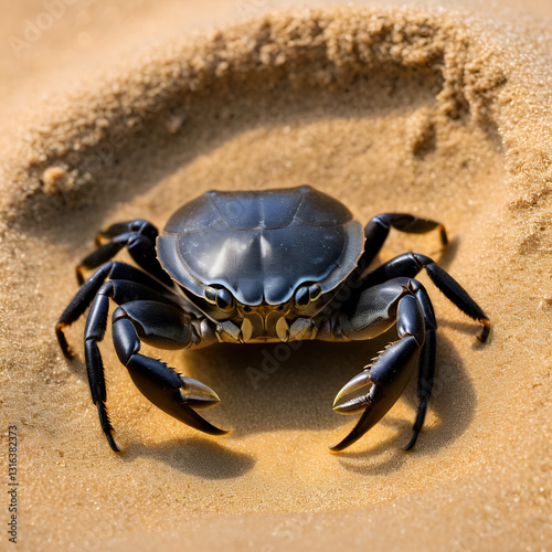 Land crab (Cardisoma carnifex) hid in its sand hole. It is a species of terrestrial crab found in coastal regions from Africa to Polynesia. They live in burrows. photo