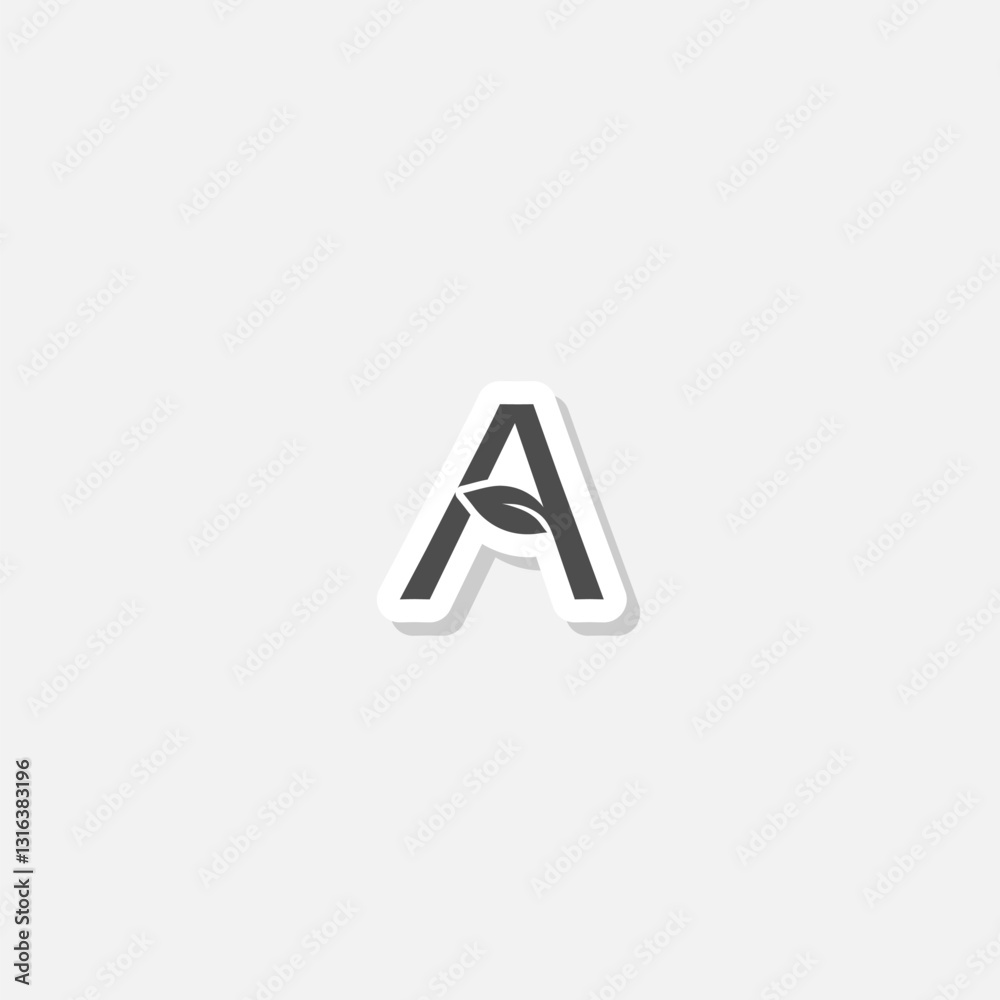 Letter A with leaf Logo sticker isolated on gray background Letter A with leaf Logo sticker isolated on gray background
