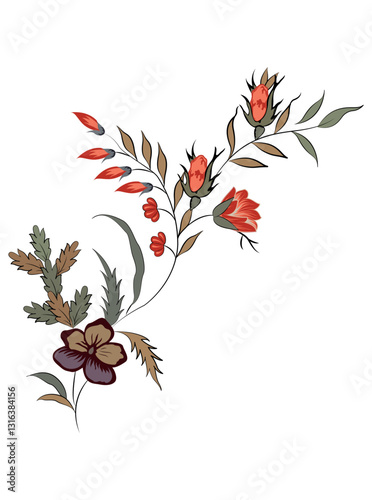 Floral Motif, illustration vector art isolated on white background.