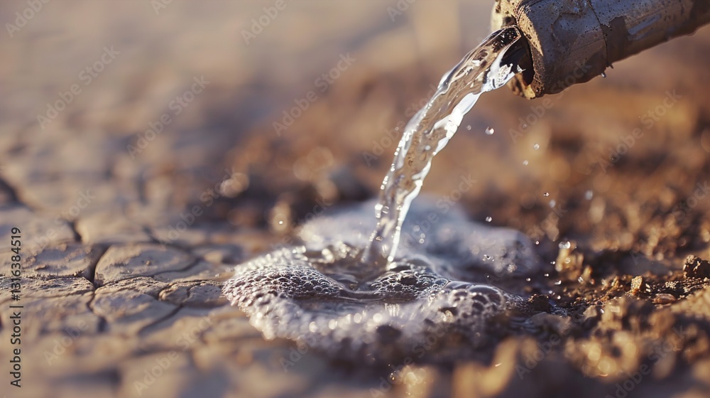 A close-up of a leaking water pipe in a dry area, with a small trickle of water against a solid background.