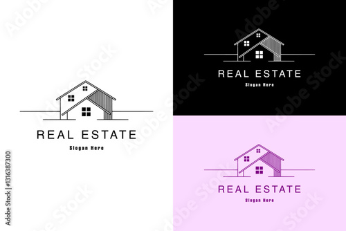 luxury house thin lines design, vector, icon, logo for roofing service, rental house, home, house for sale, guesthouse, builder, construction, property agent, property dealers, real estate