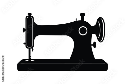 Silhouette design of an old-fashioned sewing machine vector art illustration.eps