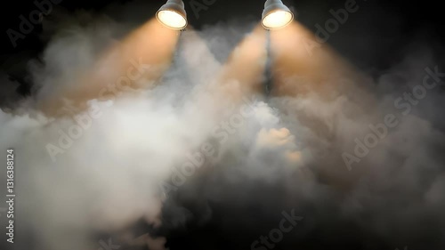 Abstract dark background with smoke and light rays on asphalt