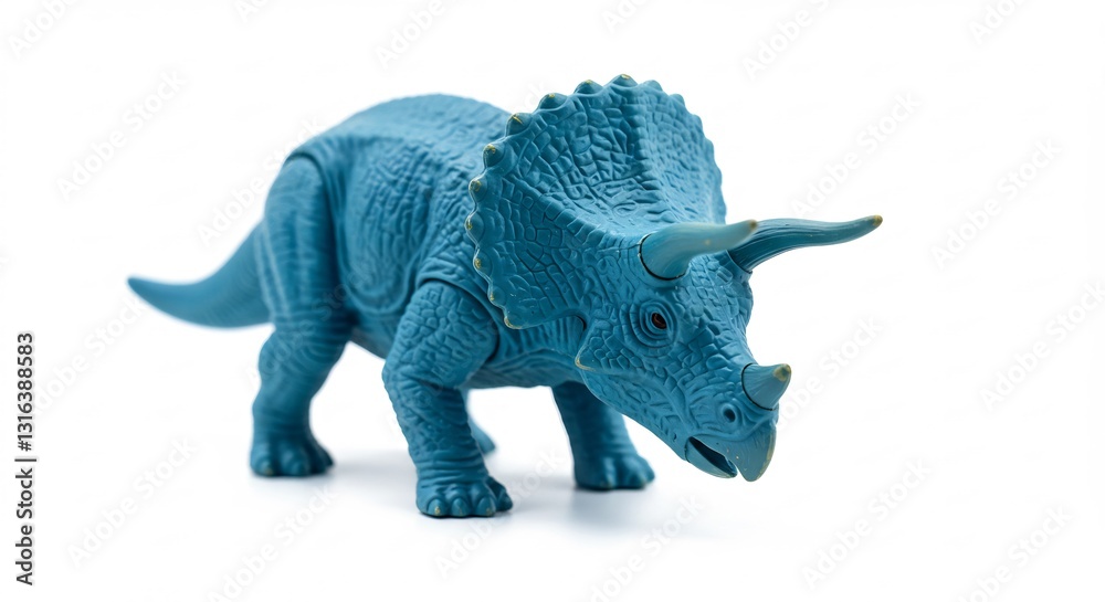 Obraz premium Teal Triceratops Toy Dinosaur Poses Against White Background. AI Generated