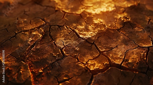 Obraz na płótnie A close-up of a parched, dry soil with deep cracks, displayed against a solid background. w salonie