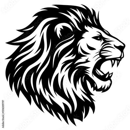 Bold Lion Head Black Silhouette Fine-Haired Vector on Transparent Background