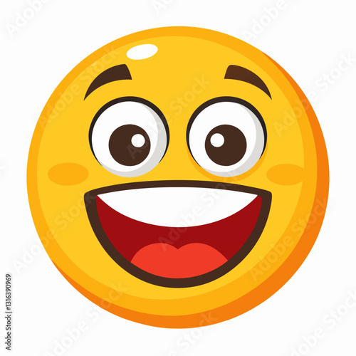 Emoticon excited expression smiling with bright eyes on white background
