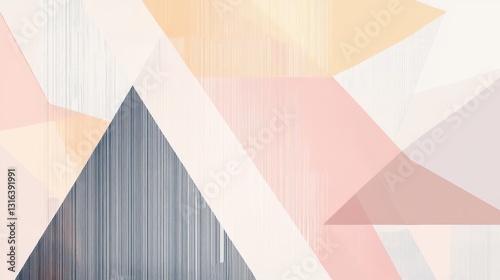 Elegant geometric composition with soft pastel colors, featuring angular facets, linear stripes, and a subtle noise texture. Minimalist business design.