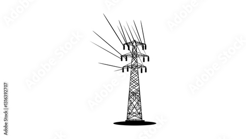 electricity pylon, transmission tower, black isolated silhouette