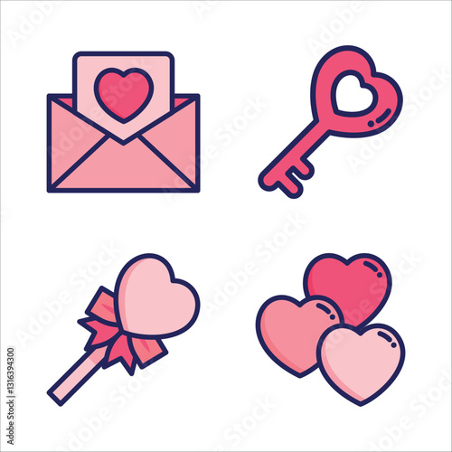 Cute and Romantic Icon sets for Valentine Day or Wedding ceremony in Isolated Vectors