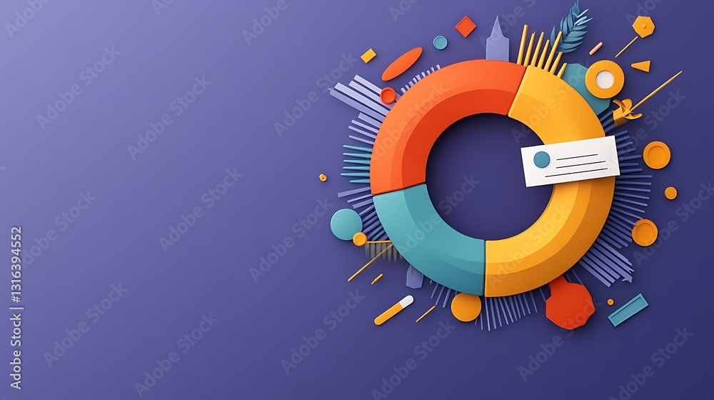 Obraz premium Vibrant Papercut-Style Donut Chart Illustration: Data Visualization Design AI Generated