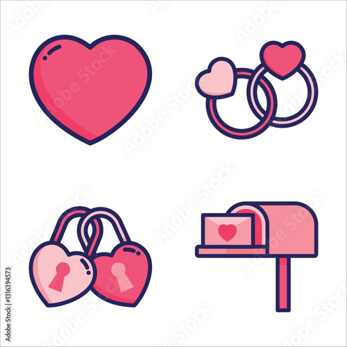 Cute and Romantic Icon sets for Valentine Day or Wedding ceremony in Isolated Vectors