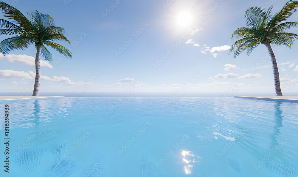 Serene Infinity Pool Overlooking Calm Ocean Under Bright Sky Serene Infinity Pool Overlooking Calm Ocean Under Bright Sky