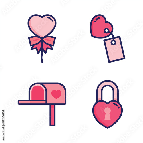 Cute and Romantic Icon sets for Valentine Day or Wedding ceremony in Isolated Vectors