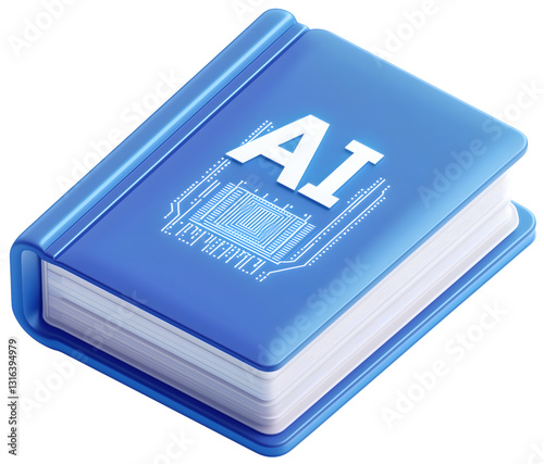 3D Icon of an open book with an ai chip attached to it