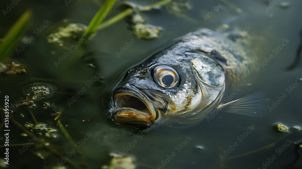 Dead Fish Floating in Murky Water Ecological Disaster Image Dead Fish Floating in Murky Water Ecological Disaster Image