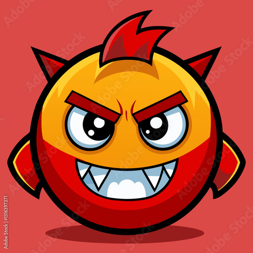 Emoticon angry expression with fierce look on red background
