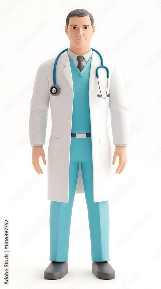 A doctor figurine wearing a lab coat and stethoscope, symbolizing healthcare and professionalism in the medical field. A doctor figurine wearing a lab coat and stethoscope, symbolizing healthcare and professionalism in the medical field.