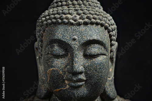 Obraz na płótnie Ancient statue great Buddha on bright holiday composition, abstract vivid composition consists of fictional unreal fantastic vision on background w salonie