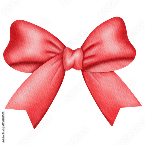 Red Coquette ribbon bow watercolor.	