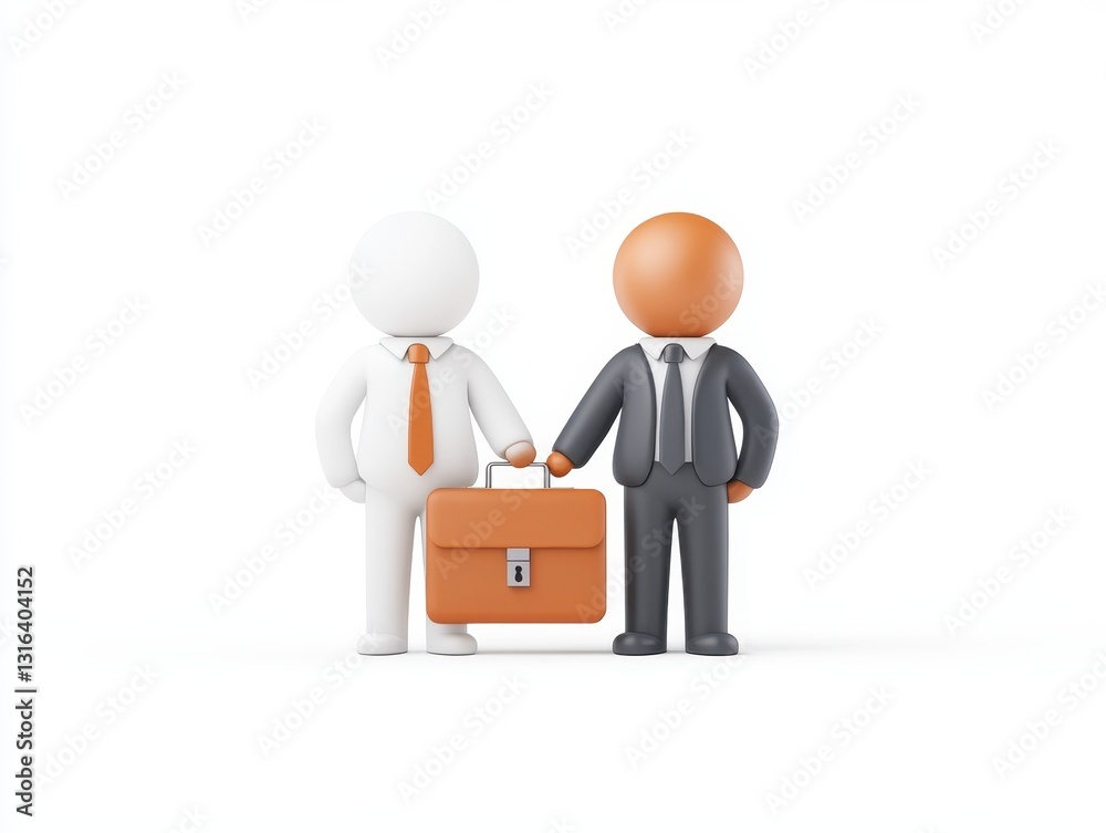 Two business figures shaking hands with a briefcase in a minimalist setting Two business figures shaking hands with a briefcase in a minimalist setting