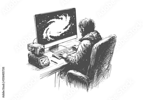 Astronomer hand drawn sketch vector illustration