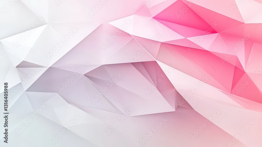Naklejka premium Minimal abstract background with soft pastel hues, dynamic geometric folds, and striped triangular facets. A futuristic business-tech design with light noise texture.