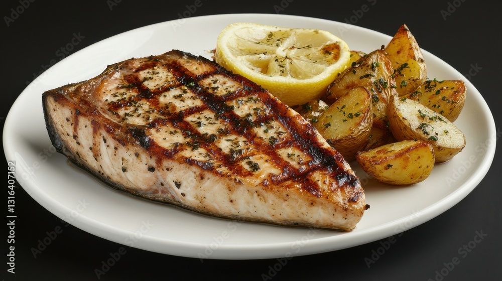 Grilled Swordfish Steak with Lemon Butter and Potatoes Grilled Swordfish Steak with Lemon Butter and Potatoes