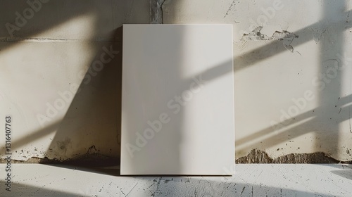 Obraz na płótnie A detailed shot of a blank canvas board leaning against a wall, with a solid background. w salonie