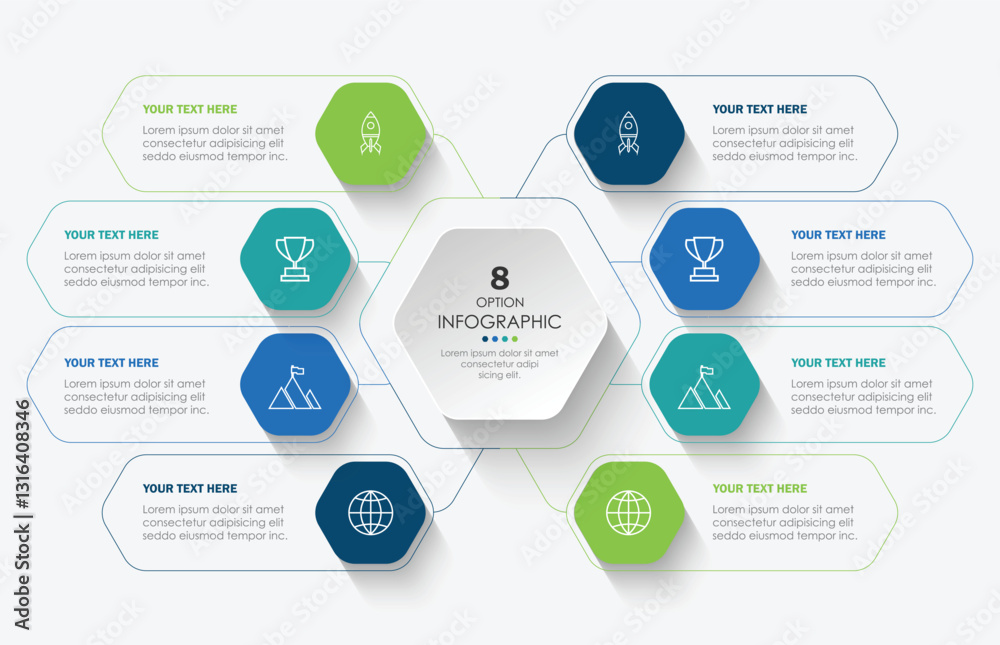 Vector infographic label design with circle infographic template design and 8 options or steps. Can be used for process diagram, presentations, workflow