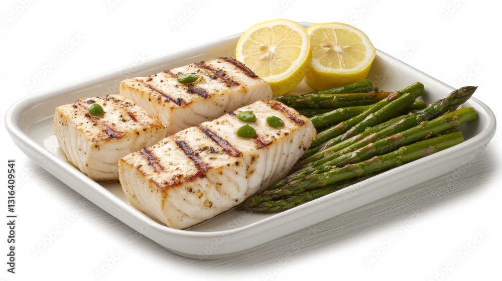 Grilled Swordfish with Asparagus and Lemon Wedges Grilled Swordfish with Asparagus and Lemon Wedges