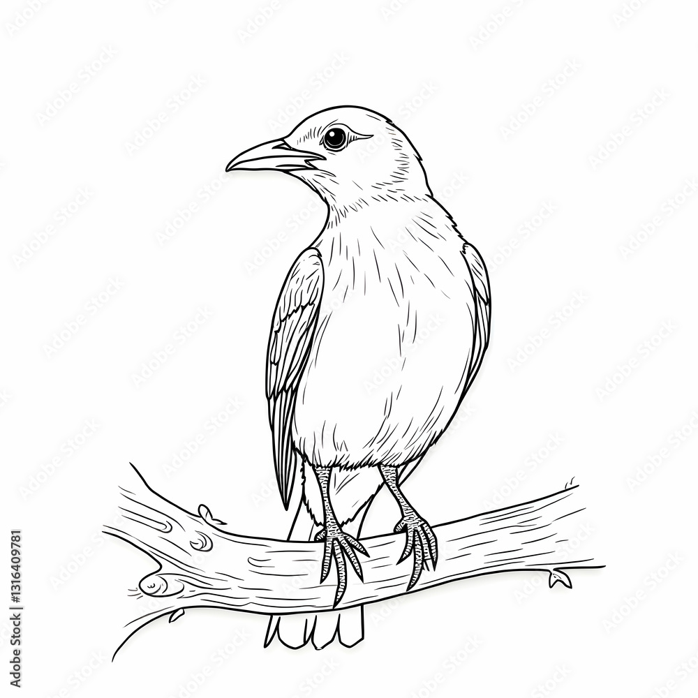Fototapeta premium Cockatoo perched on a tree branch, line art illustration