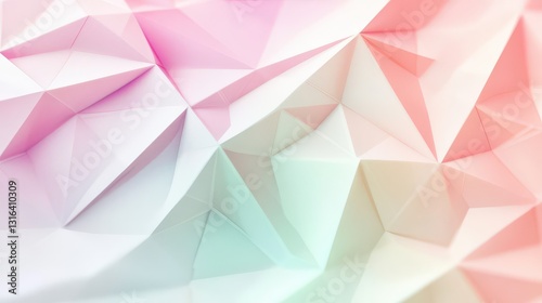 Modern geometric pastel background with faceted triangle folds, fine-striped lines, and a subtle color gradient, creating a soft yet structured design.