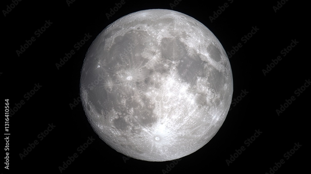 Obraz premium Incredible Full Moon Glowing Brightly in Night Sky Above the Earth Surrounded by a Dark Space Background with Stars and Celestial Beauty