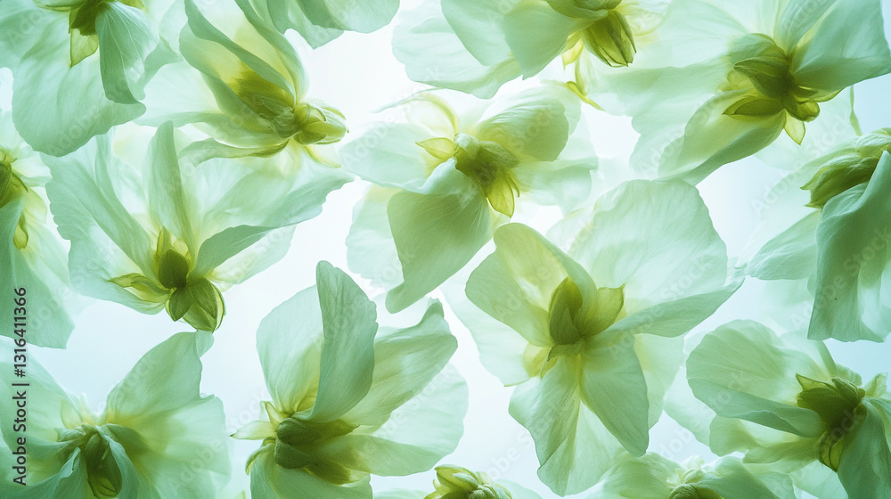 Obraz premium Soft green flower petals backlit light delicate floral background botanical beauty nature photography