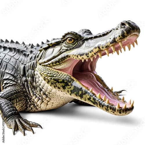 Wildlife crocodile isolated on white with clipping path