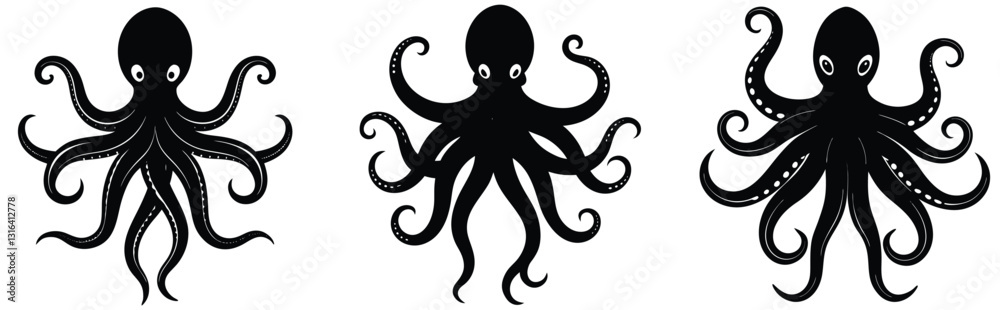 Octopus Vector Shilhouette Bundle Set Icon Octopus Vector Shilhouette Bundle Set Icon