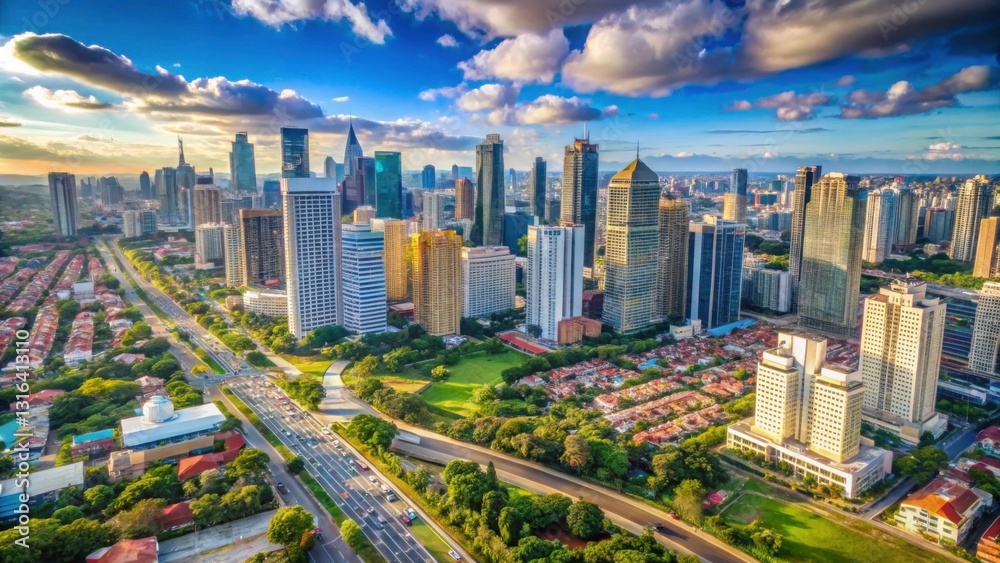 Naklejka premium Aerial View of a Bustling City Landscape with Modern Architecture