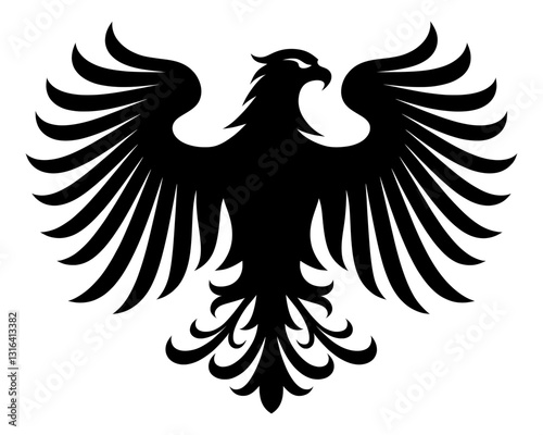 Majestic Eagle Silhouette or Phoenix Silhouette or Hawk Silhouette Isolated Transparent, White Background. Eagle Black Vector Icon for Logos,Tattoos,Military,Stickers, Branding,Graphic, Web Project.