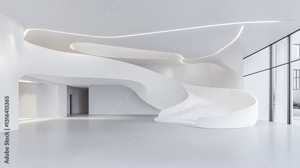 Fluid White Staircase: A Modern Architectural 3D Render AI Generated Fluid White Staircase: A Modern Architectural 3D Render AI Generated