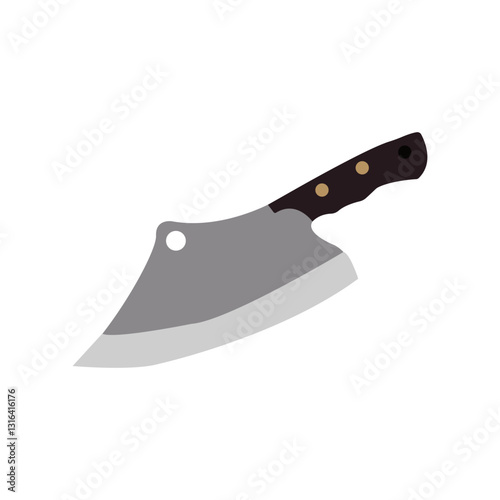 Large sharp cleaver knife with wooden handle isolated on white .Close-up of a person's hand brandishing a menacing knife.sharp knife with a wooden handle and use for chopping fresh vegetables
