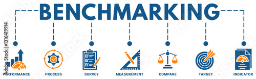 Benchmarking banner web icon vector illustration concept for the idea of business development and improvement with an icon of performance, process, survey, measurement, compare, target, indicator 