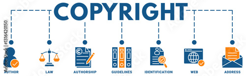 Copyright banner web icon vector illustration concept with an icon of author, law, authorship, guidelines, identification, web, address 
