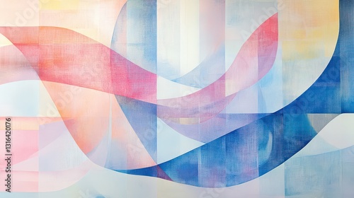 Subtle geometric abstraction with pastel-hued folds and diagonal striping details for a contemporary design.