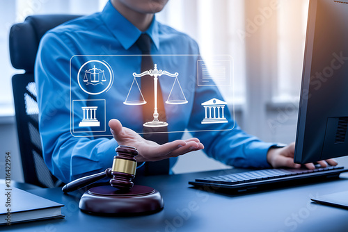Obraz na płótnie Digital Legal Services and Online Law Consultation, legal technology, attorney services, virtual law firm, online legal support, legal solutions, digital justice, court technology, AI in law. w salonie
